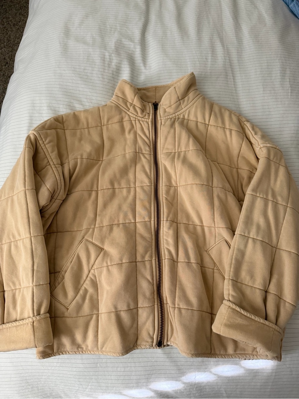Quilted Zip-Front Jacket in Tan